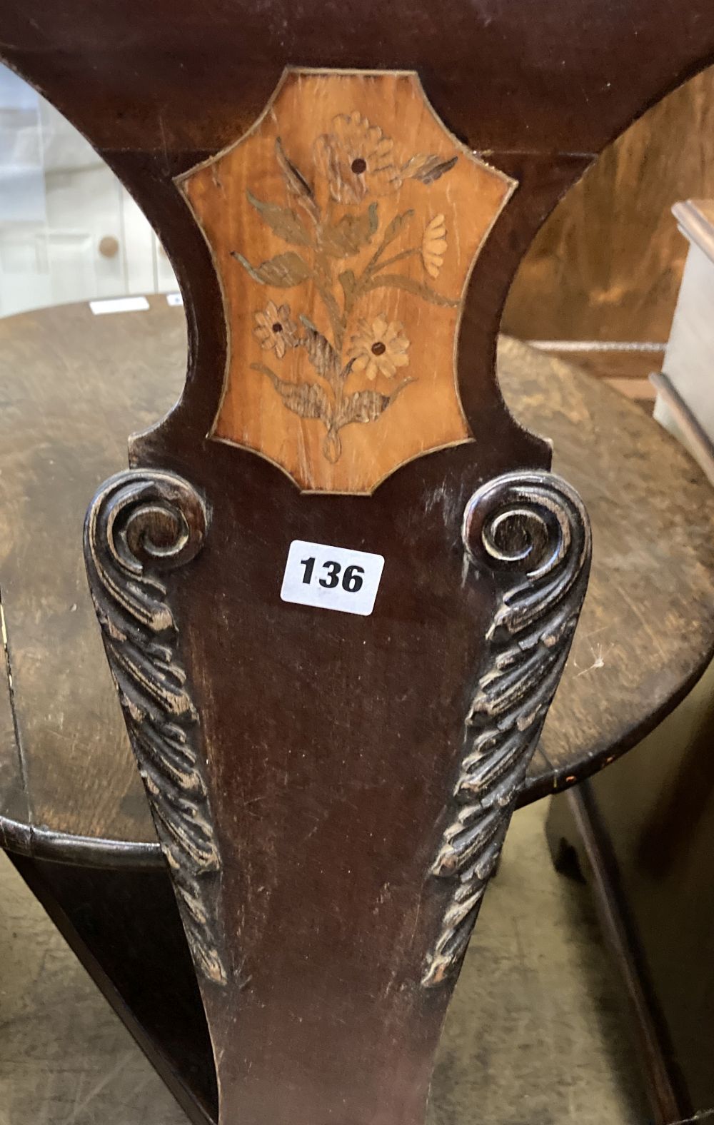 An 18th century Dutch marquetry inlaid mahogany dining chair